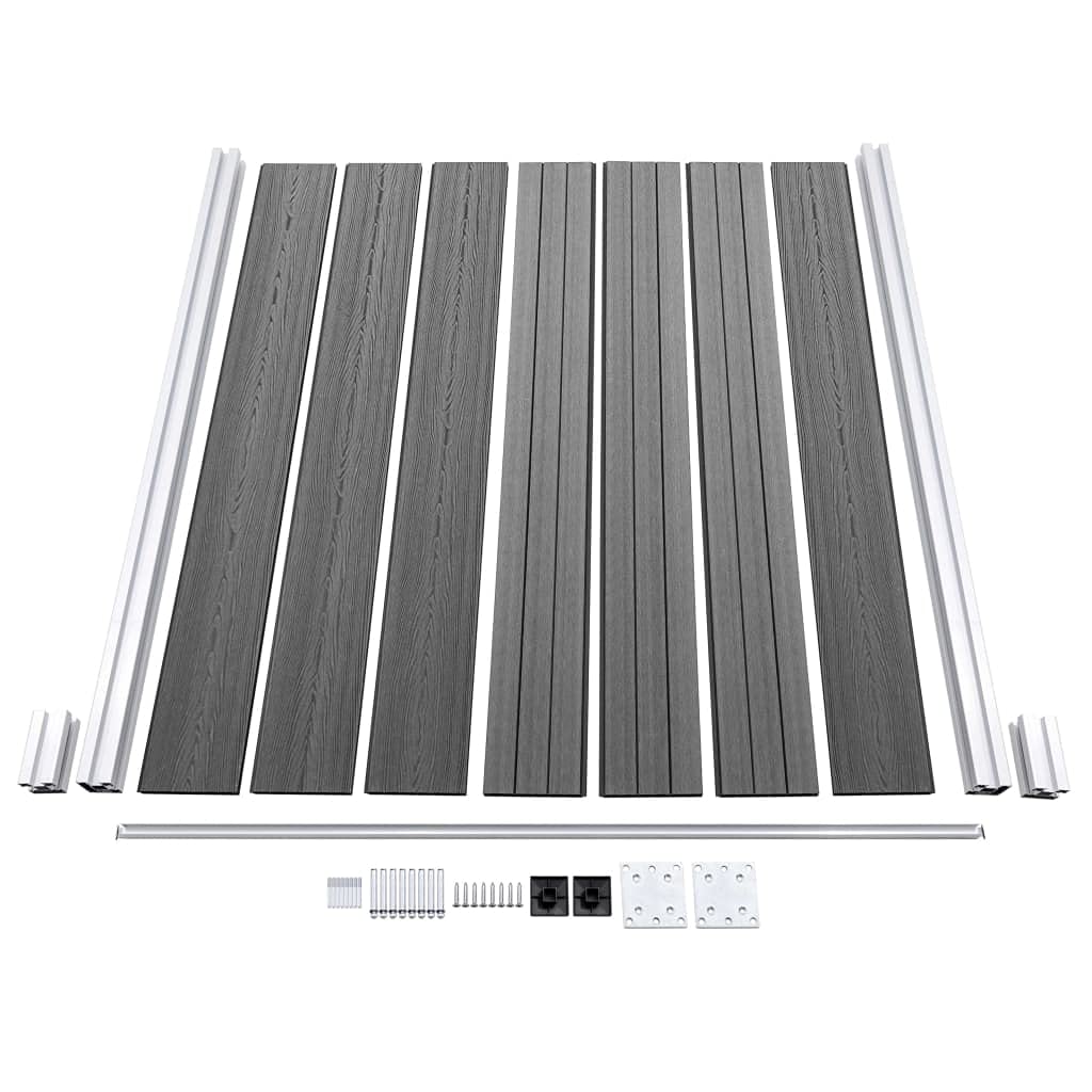 Clôture de Jardin WPC Panneau Brise-Vue Composite Claustra Extérieur 1 Carré 1 Incliné 273x186 cm Palissade avec Poteaux en Aluminium et Base en Acier Gris