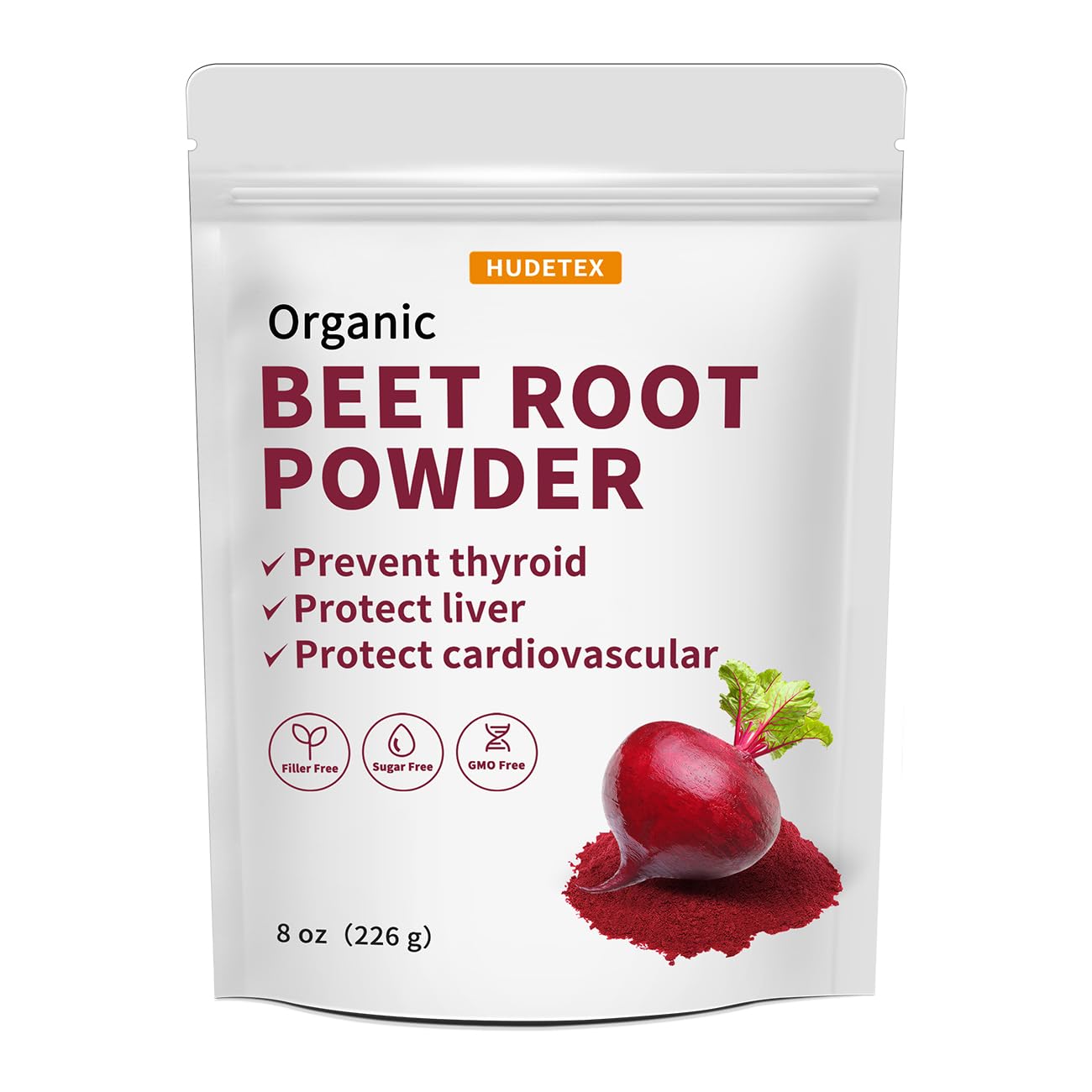 Hudetex Beetroot Powder Organic, 8oz, Freeze Dried Supports Liver Function & Body Energy, Keep Youth,Rich in Vitamin B12, Iron, Folic Acid - Non-GMO, Vegan