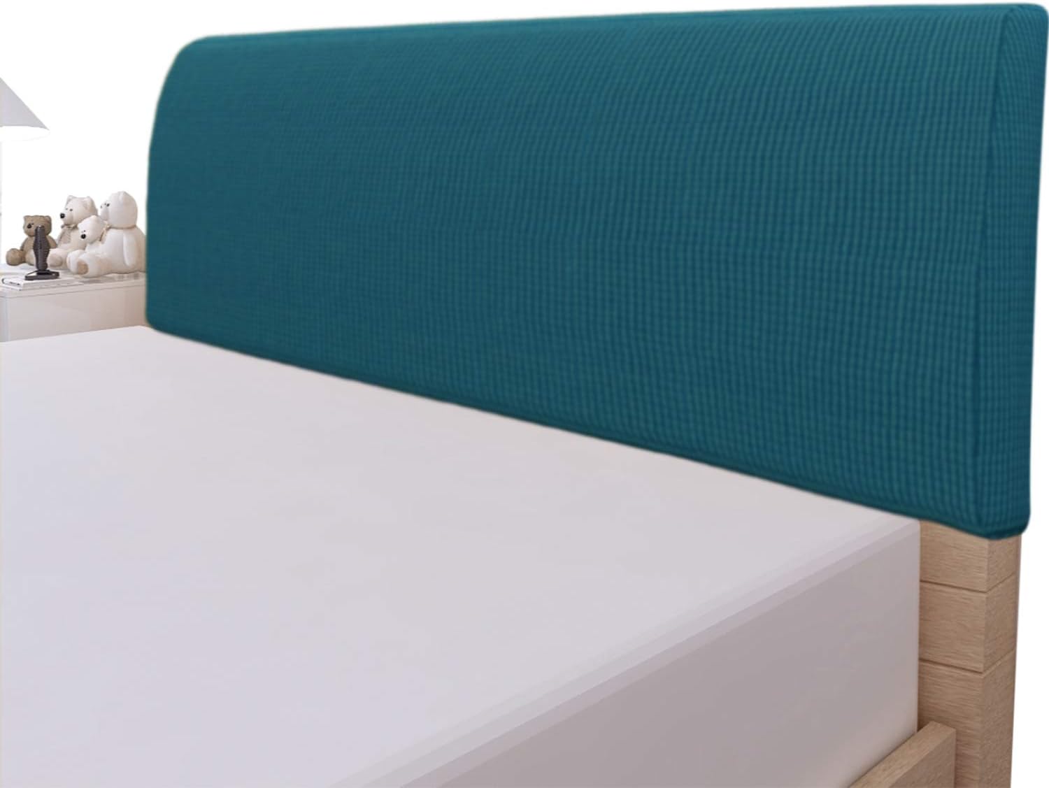 Easy-Going Stretch Bed Headboard Cover,Small Square Jacquard Headboard Slipcover, Dustproof Bed Head Cover for Bedroom (King,Peacock Blue)
