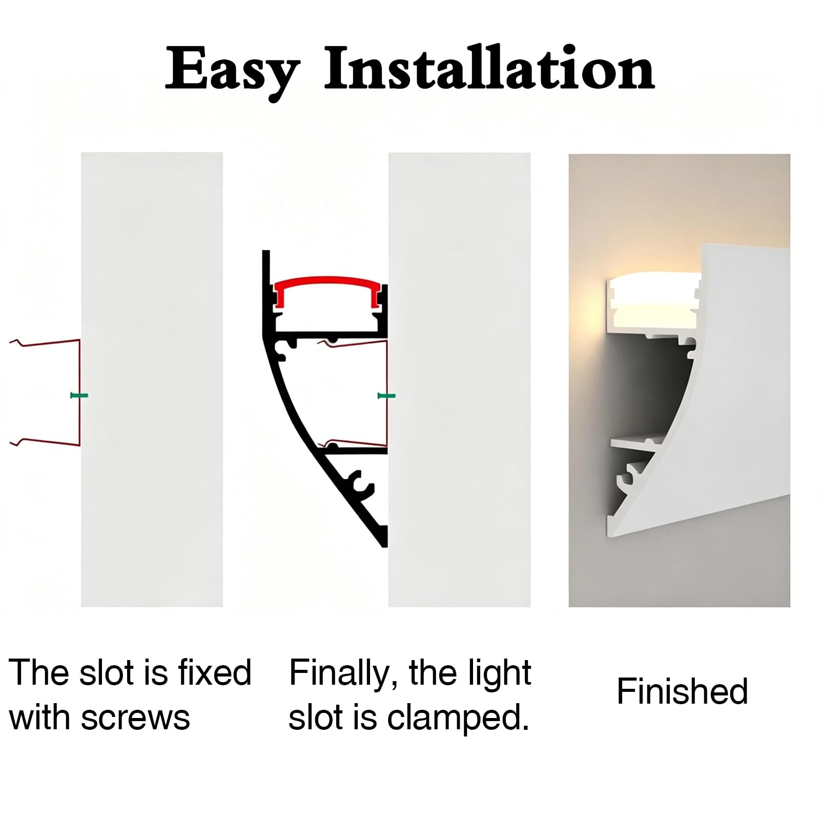 Difusor de luz LED de aluminio resistente al agua, sistema de canales LED con cubierta difusora, moldura embellecedora for iluminación de pared arriba y abajo de bricolaje(5m/16.4ft)