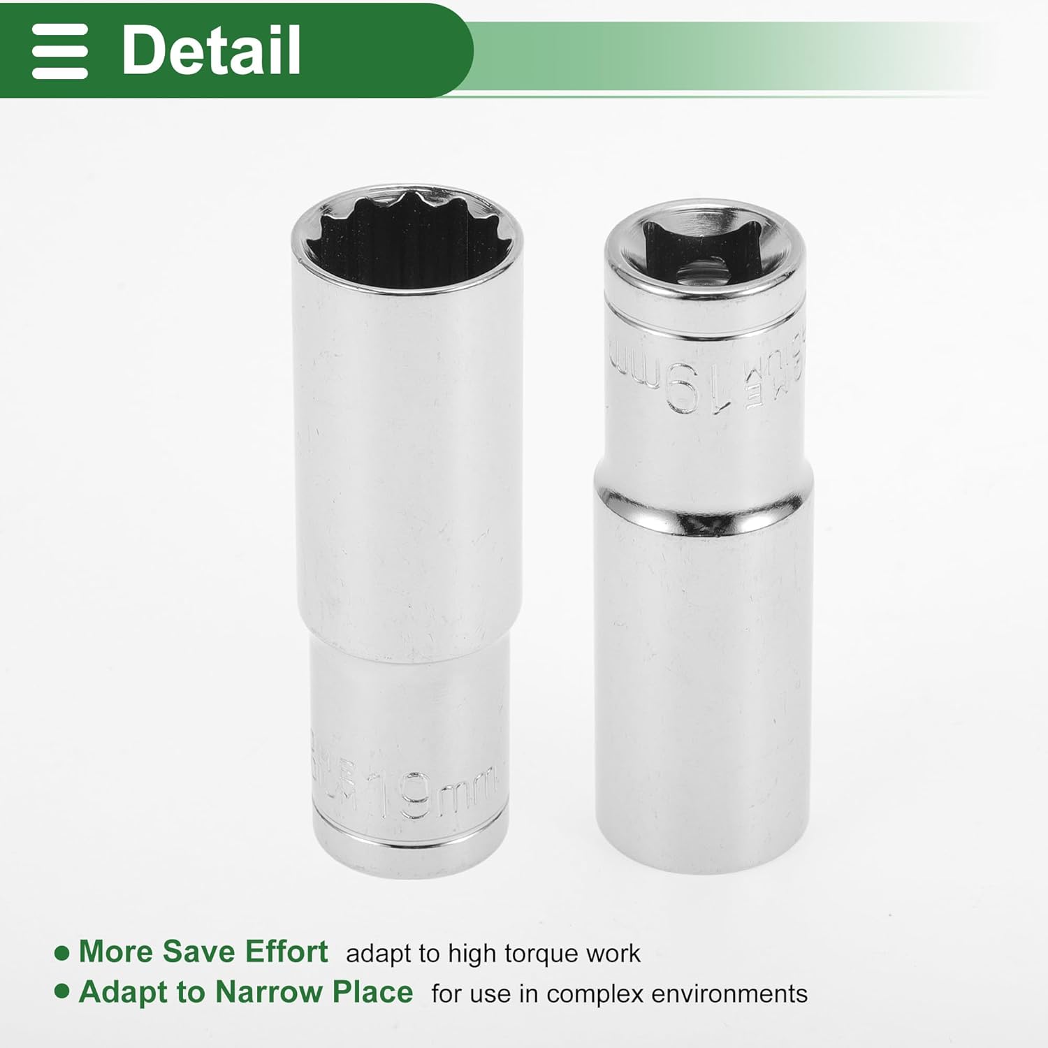 Motoforti Universal Impact Socket Hardware Tool 78mm Durable Chrome Vanadium Steel Silver Tone 1 Pcs 12 Point 19mm for Car Motorcycle Dirtbike 1/2 Inch Drive