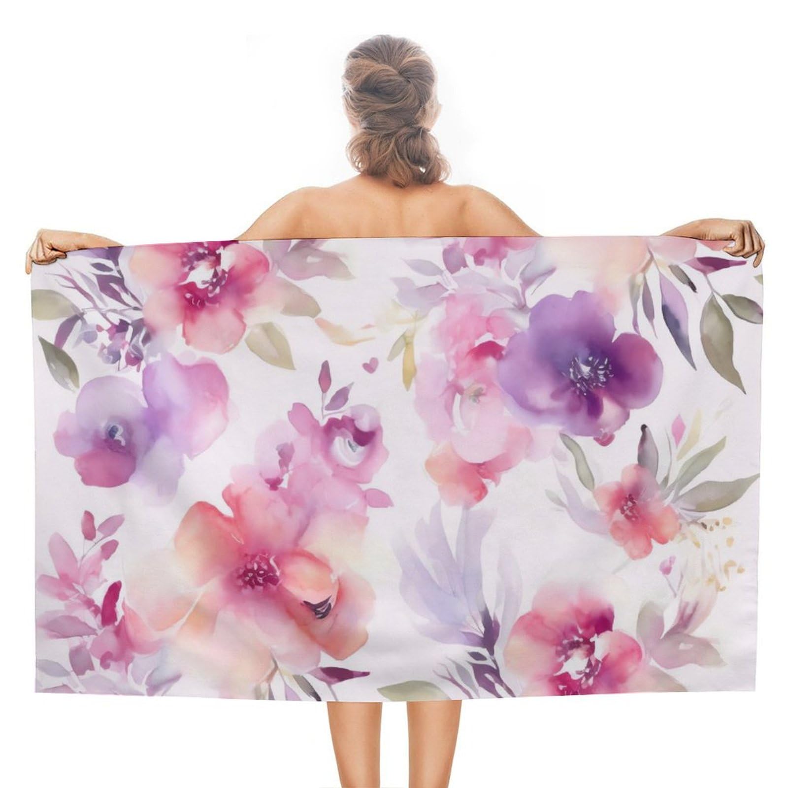 LSRCPD Beach Towels Watercolor Flowers Yoga Bath Gym Travel For Men Women 80X130Cm