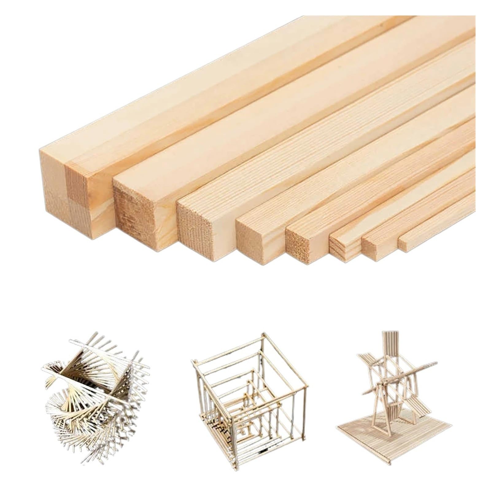 Drewniane gładkie pręty Niedokończone paski drewna sosnowego Kwadratowe 5-25 mm 330 10 szt | DIY Craft Drewniane paski Lekkie, mocne dla modeli Rzeźby meblowe Ozdoby(5x5x330mm,1pcs)