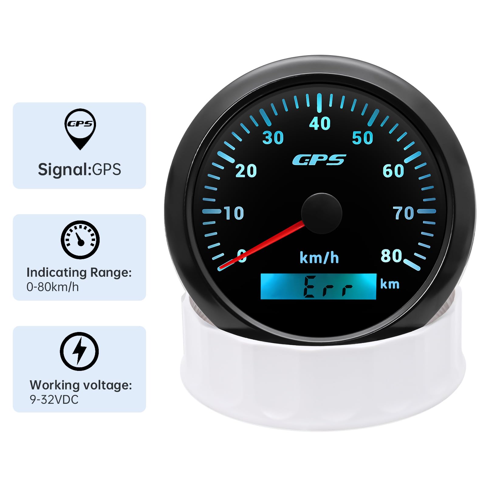 85mm Geschwindigkeitsmesser Boot GPS Tacho Kilometerzähler 0-80Km/H Wasserdichter IP67 7-Farben Tachometer Messgerät für Auto Boot Yacht 12V/24V …