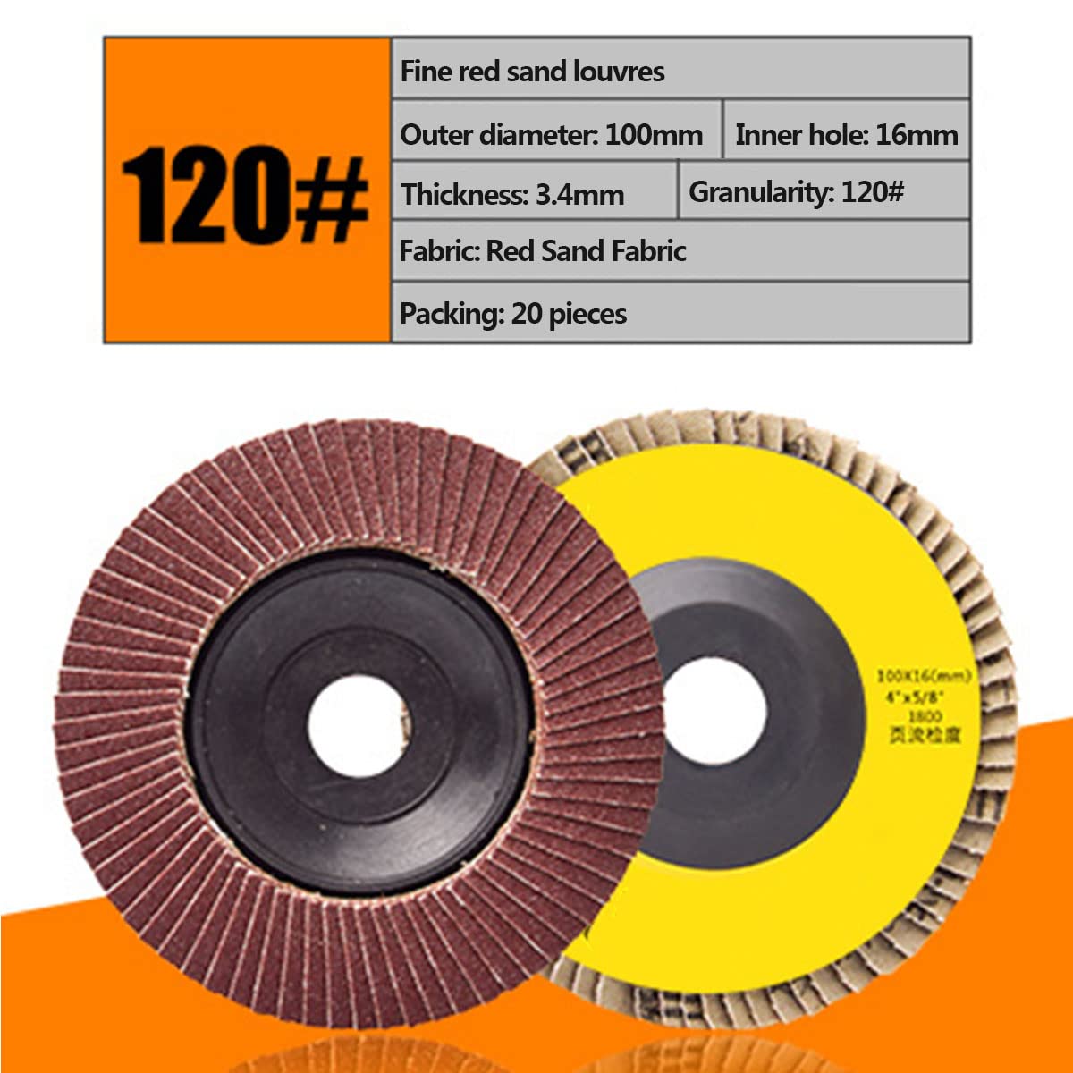 tarcze szlifierskie, 20 szt. ściernic z tlenku glinu, ściernice do szlifierek, średnica zewnętrzna 100 mm, otworu 16 mm/ziarnistość 80(120Grit)