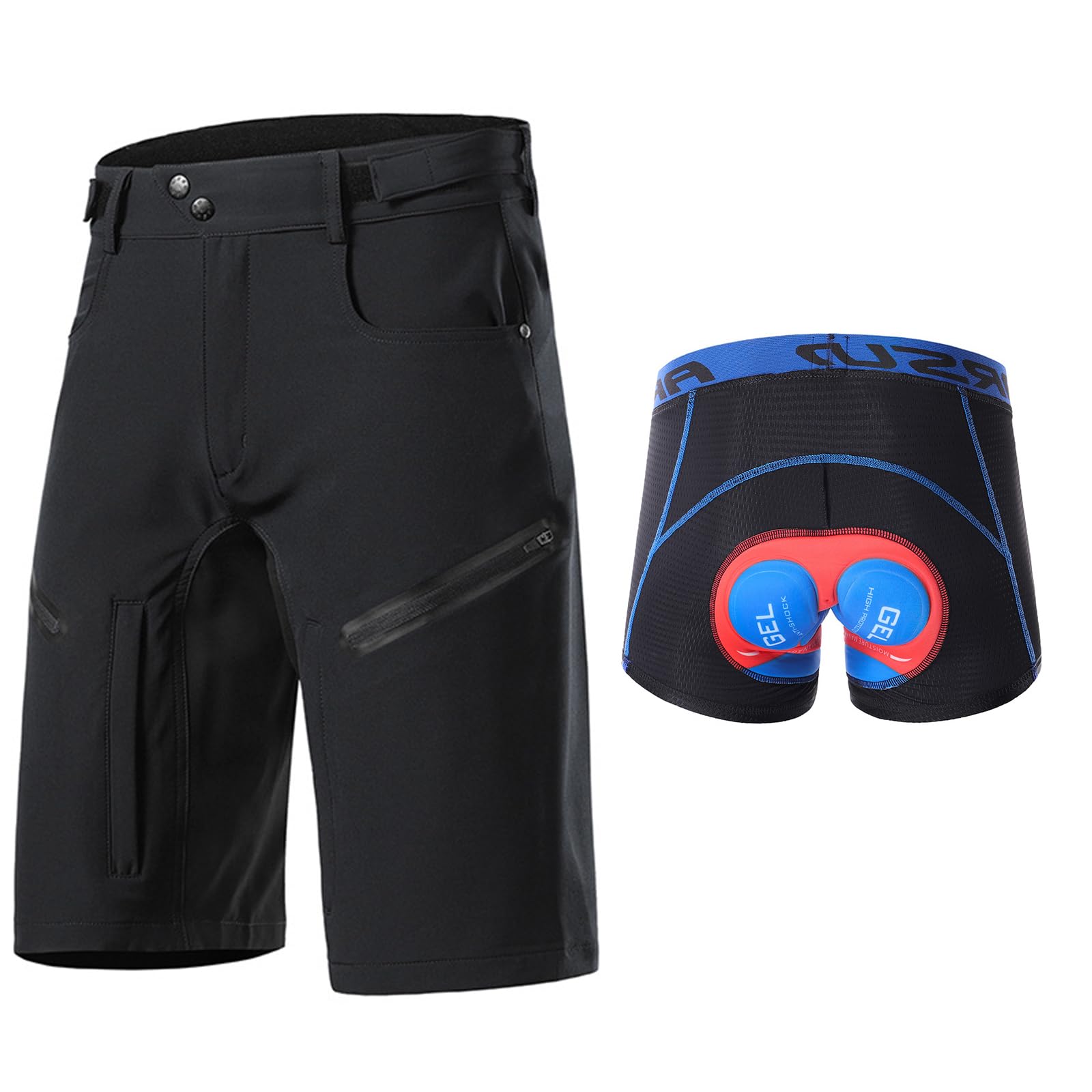 Pantaloncini da Ciclismo Imbottiti Antiurto Uomo, Traspiranti Pantaloncini MTB Leggero Uomo Pantaloncino da Mountain Bike Elastici vestibilità Uomini Intimo Ciclismo con Gel 5D