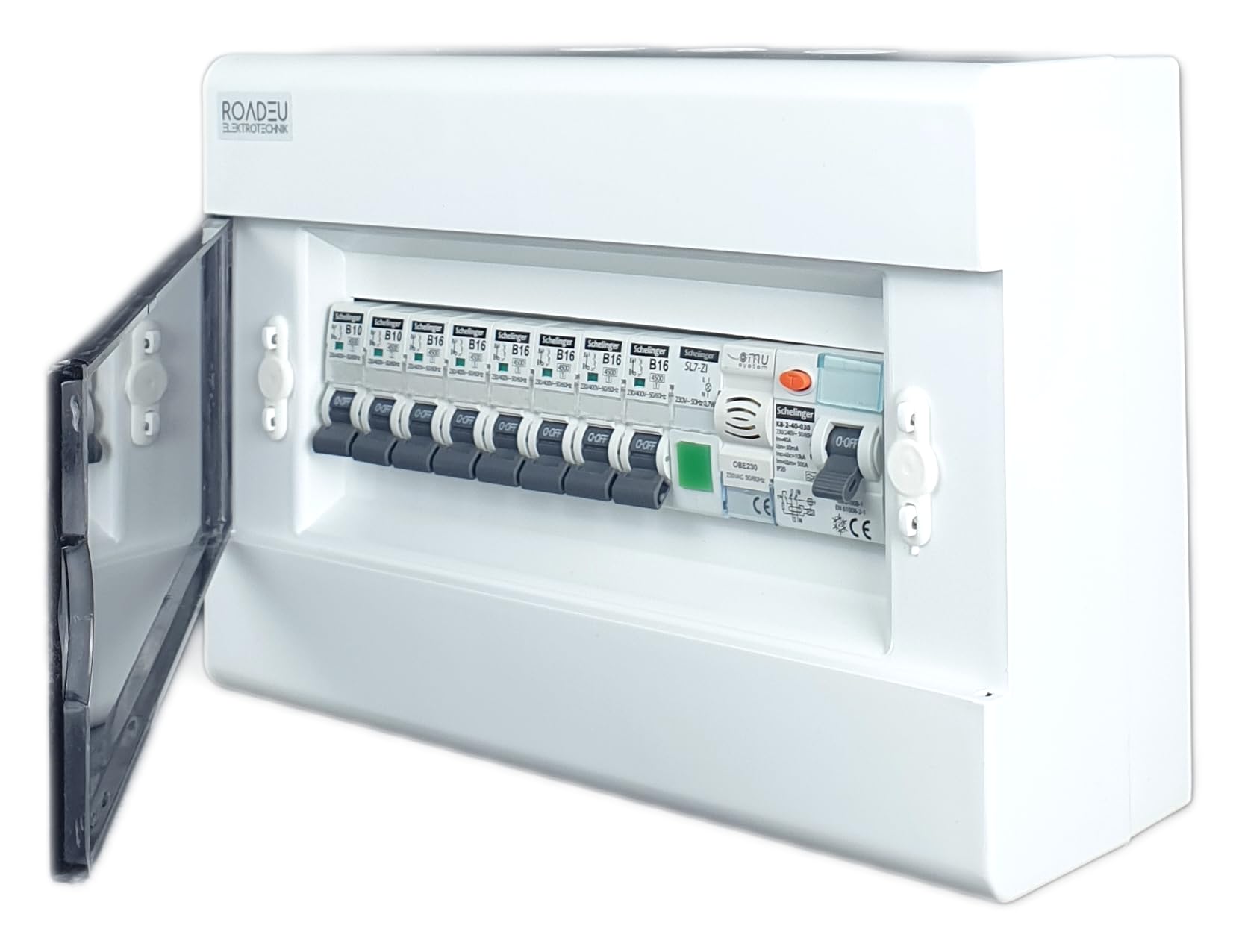 RoadEu - Cuadro eléctrico de la casa, totalmente cableado. Completo con interruptor diferencial 40A, fusible automático B16A, timbre y indicador LED. Para uso doméstico o en cobertizos o talleres