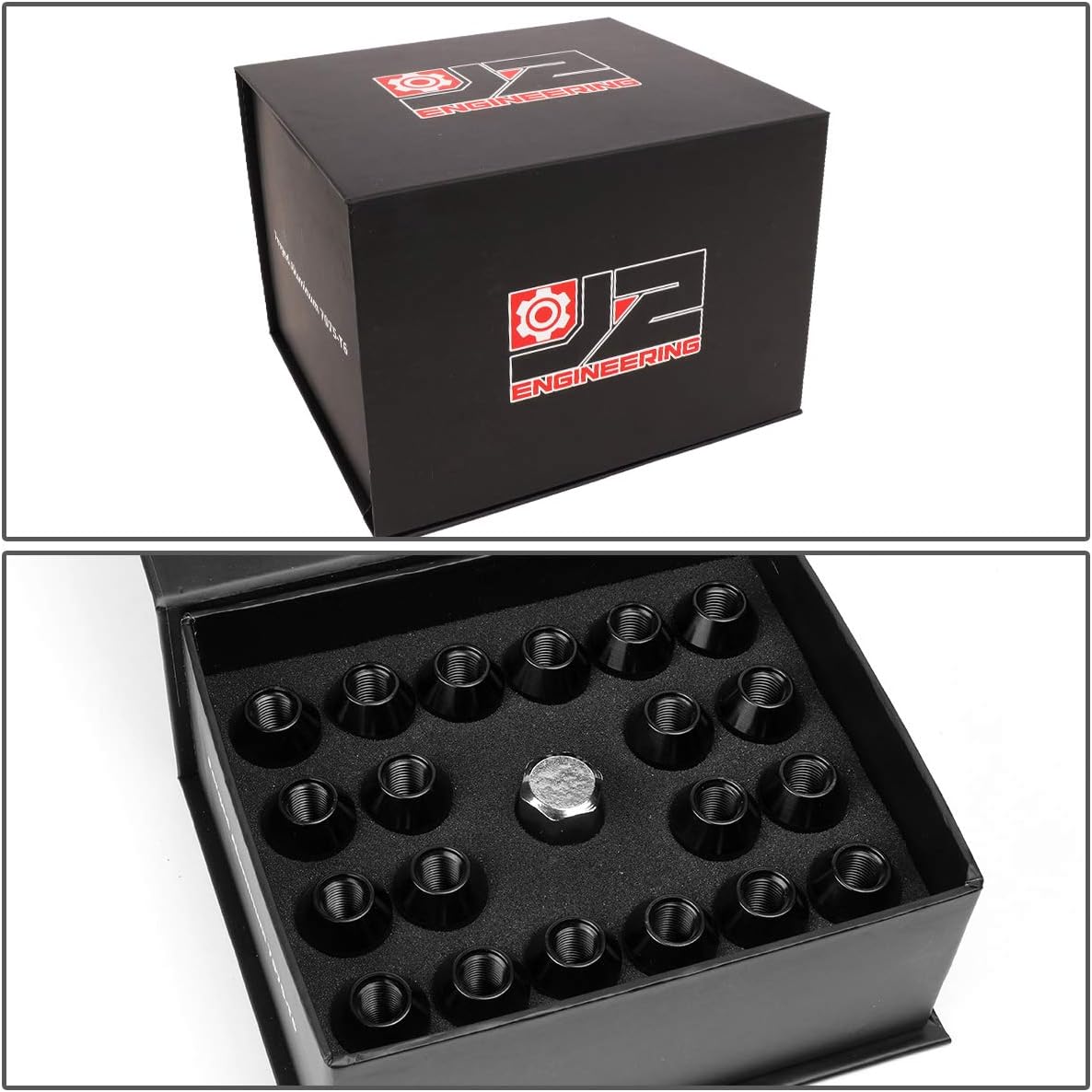 J2 Engineering LN-T7-005-125-BK 20Pcs M12 x 1.25 7075-T6 Aluminum 50mm Close-End Lug Nut w/Socket Adapter (Black)