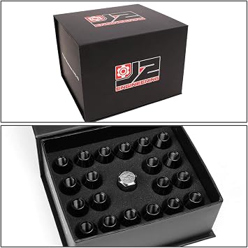 J2 Engineering LN-T7-005-125-BK 20Pcs M12 x 1.25 7075-T6 Aluminum 50mm Close-End Lug Nut w/Socket Adapter (Black)