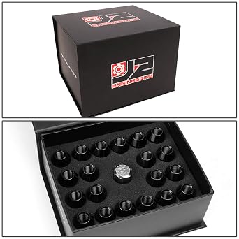 J2 Engineering LN-T7-005-125-BK 20Pcs M12 x 1.25 7075-T6 Aluminum 50mm Close-End Lug Nut w/Socket Adapter (Black)