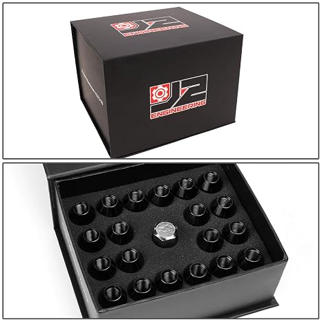 J2 Engineering LN-T7-005-125-BK 20Pcs M12 x 1.25 7075-T6 Aluminum 50mm Close-End Lug Nut w/Socket Adapter (Black)