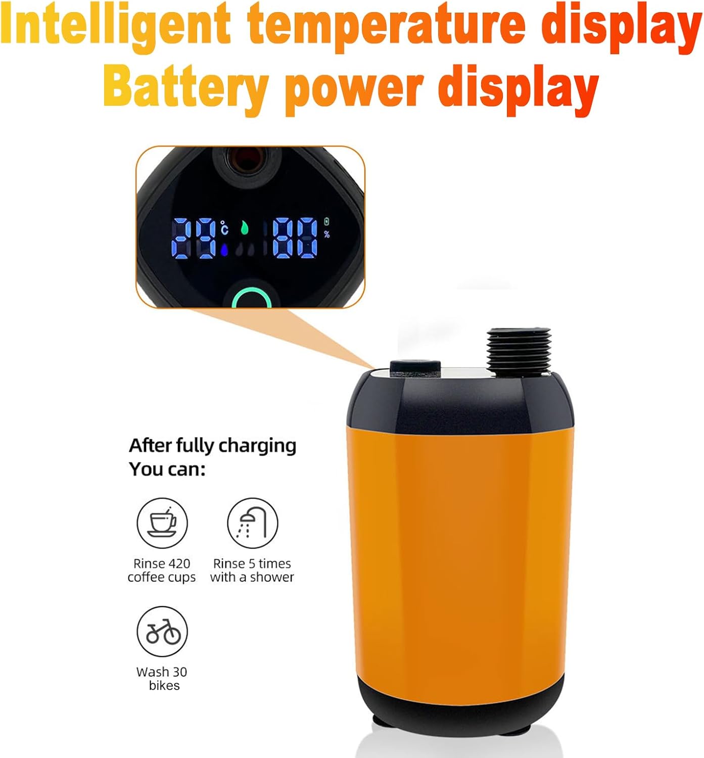 Water Pump, Portable Shower, High Lift 6.5m, Dual Screens, 2 Speed Settings for Camping, Hiking, Car Pet Washing