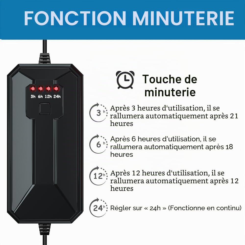 DONGKER Stérilisateur UV pour Aquarium, 9/15/22W ABS, Purificateur d'Eau pour Aquarium, Lampe UV à Double Tube pour Élimination des Algues avec Contrôle de Temps Externe de 3/6/12/24h