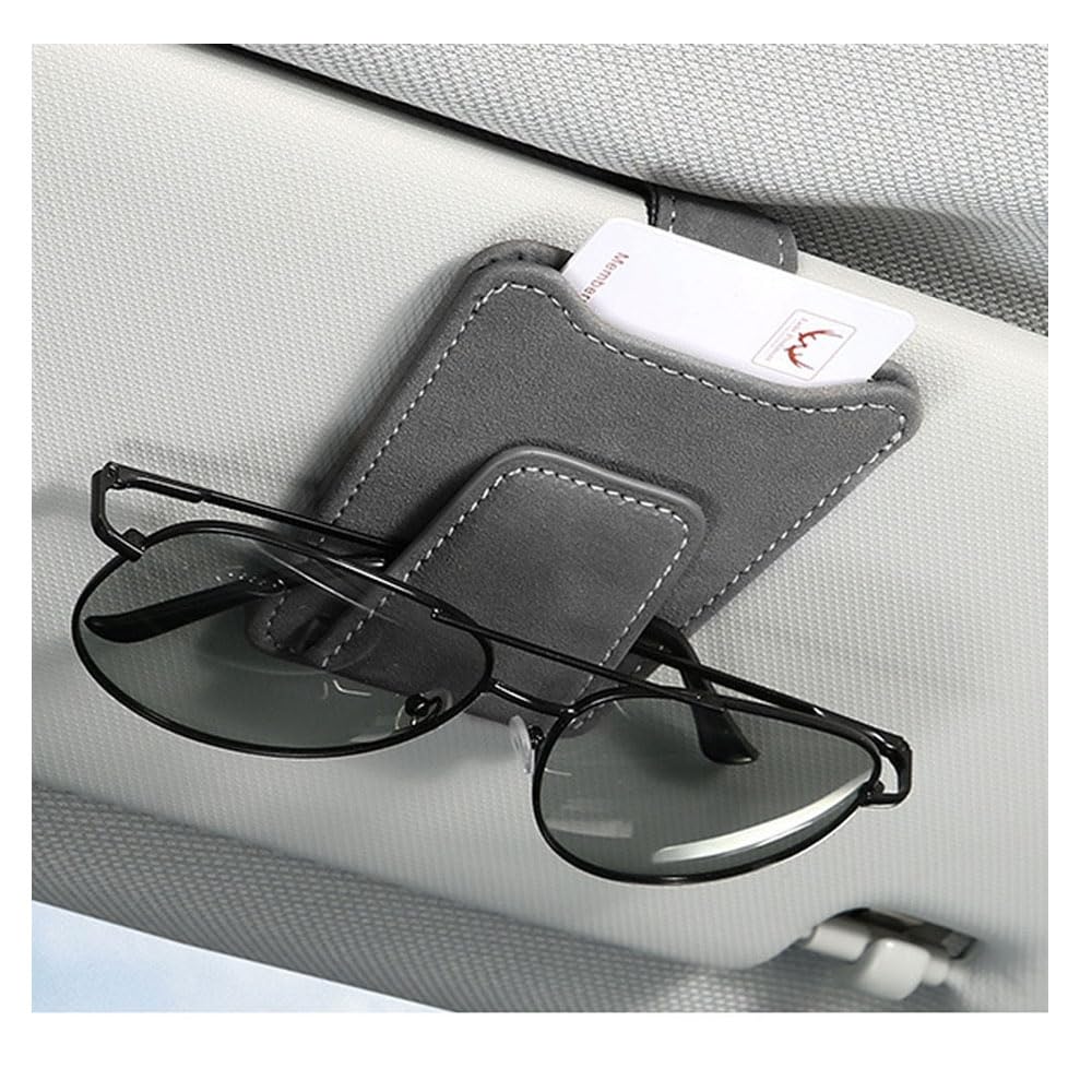 BaronHong Glasses Holder for Car Sun Visor,Leather Holder Clip,Magnetic Sunglasses Hanger with Ticket Card Pocket (Gray,M)