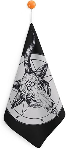 Baphomet - Toalla de mano de cabeza de cabra satánica con lazo para colgar, pañuelo de toalla duradera para baño, cocina, hogar