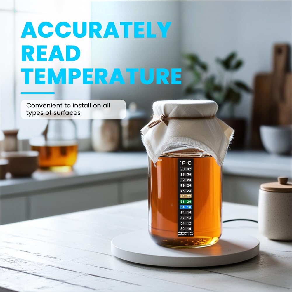 Stick On Thermometer Strip, Digital Temperature Display for Fermenting, Brewing, Wine, Beer, Kombucha or Aquariums. 50-90F (10-32C) Adhesive Sticker 5-Vertical & 5-Horizontal Combo Pack (10)