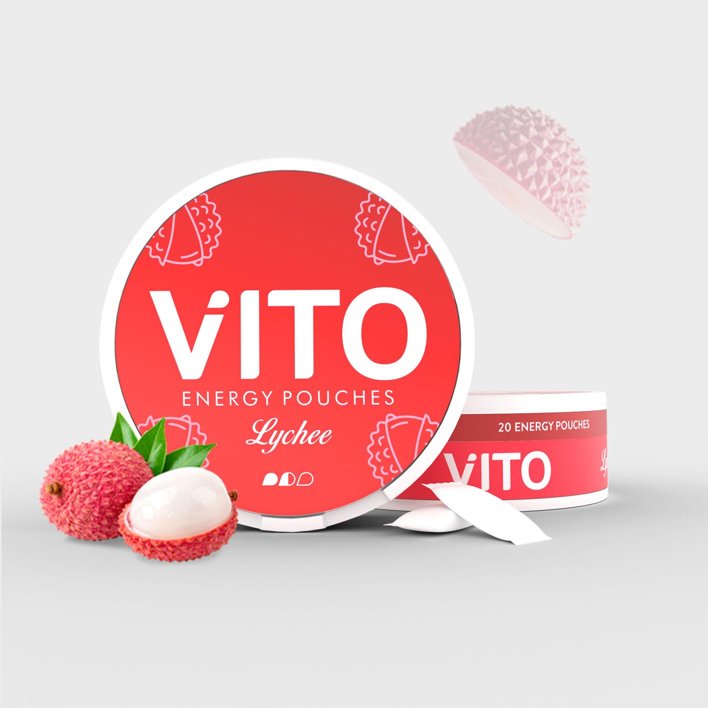 VITO Caffeine Energy Pouches - Lychee 120mg, 20 Pouches,Sugar-Free,Zero-Cal