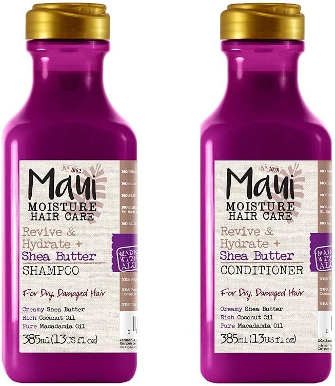 Revive & Hydrate + Shea Butter 2 Piece Combo Pack Shampoo + Conditioner to Repair & Deeply Moisturize Curly Hair with Coconut & Macademia Oil Vegan Silicone Paraben & Sulfate-Free