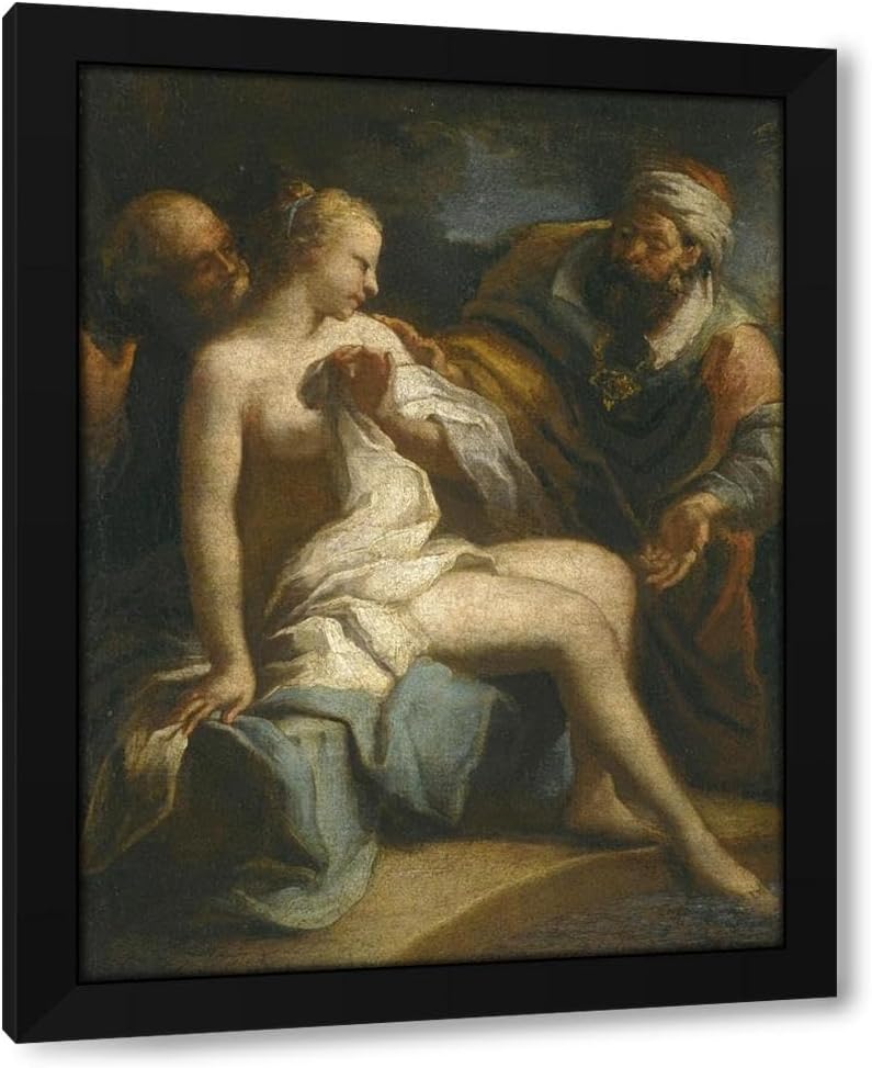 Circle Of Jacopo Amigoni 19x24 Black Modern Framed Art Print Titled: Susannah and the Elders