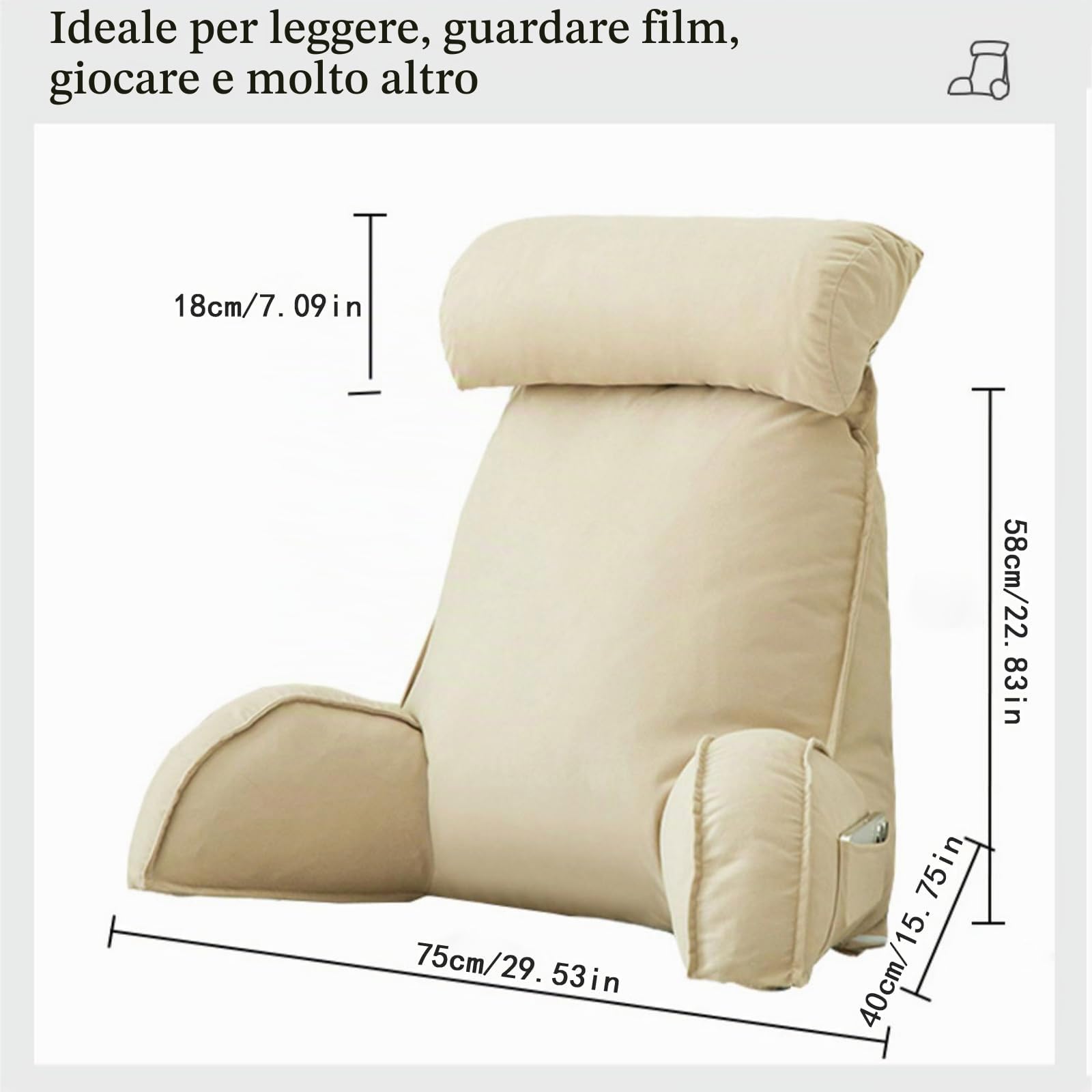 Ergonomico Cuscino da Lettura con Braccioli e Collo Staccabile,Cuscini da Lettura per Letto e Divano,Multifunzione Cuscino Lettura,Cuscino di Supporto per Giocare,Leggere,Guardare la TV