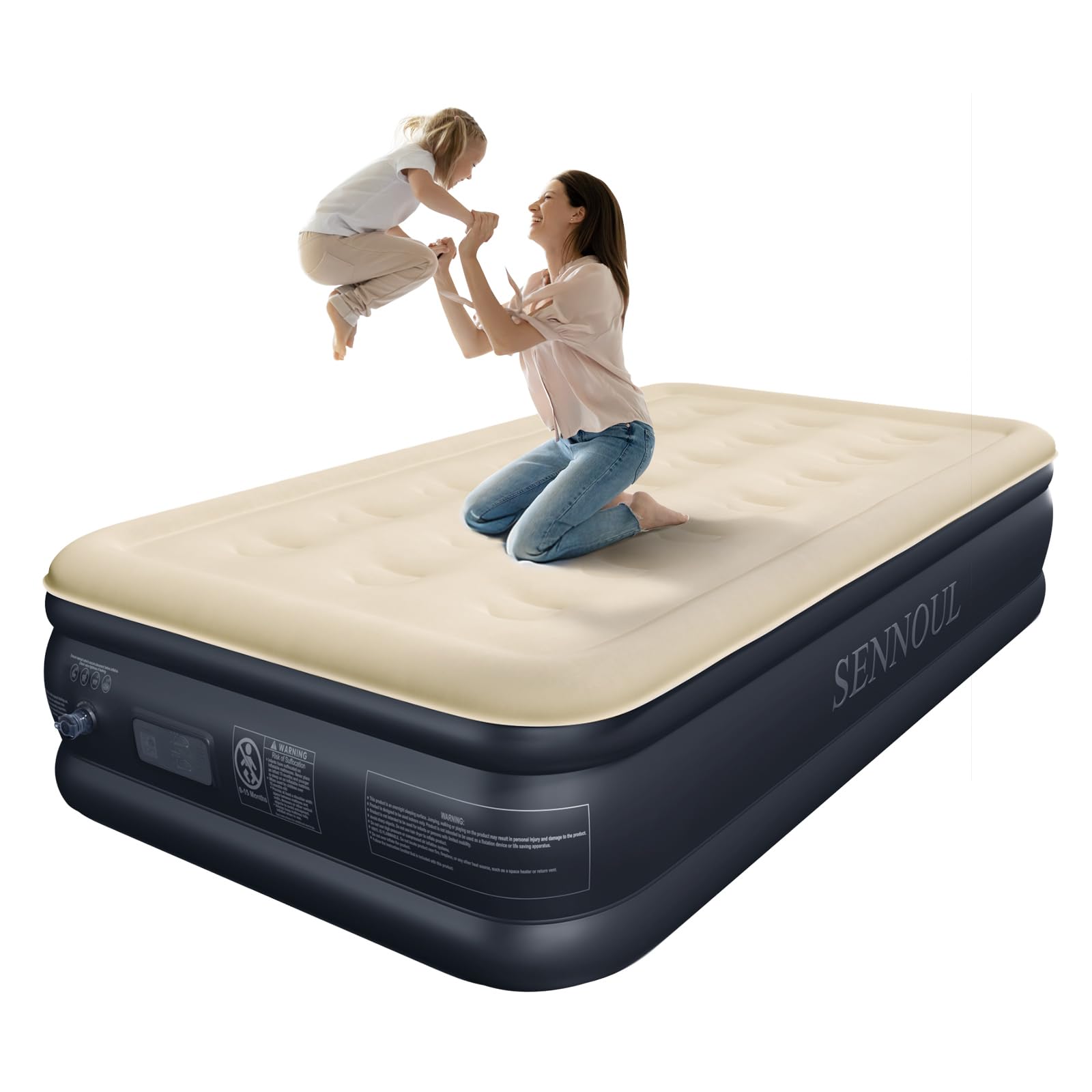 Twin Air Mattress with Built in Pump Raised,Upgraded Single Blow Up Bed,2 Mins Quick Self Inflatable/Deflation,18"/550lbs Max, Strong Support,No Leakage,No Odor,for Home,Guests,Camping,Travel
