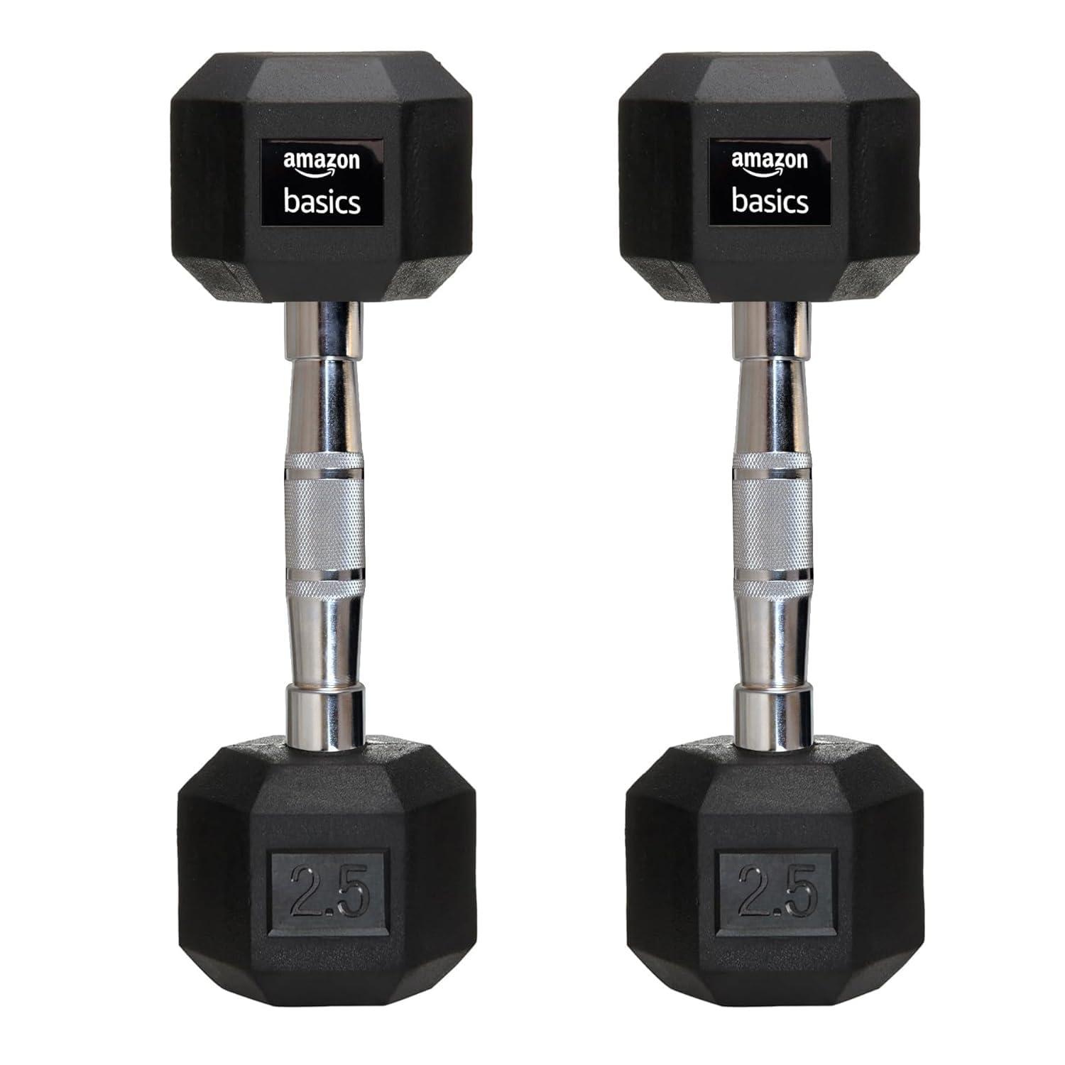 amazon basics Rubber Encased Hex Dumbbell Weight Set Of 2, 2.5 Kg,Black