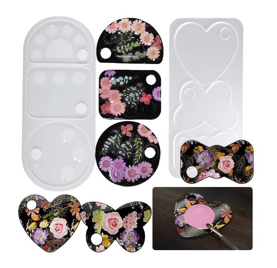 Yalulu 2Pcs Artist Paint Palette Resin Mold, Makeup Palette Silicone Mold Coaster Resin Epoxy Mould for Making Makeup Palette