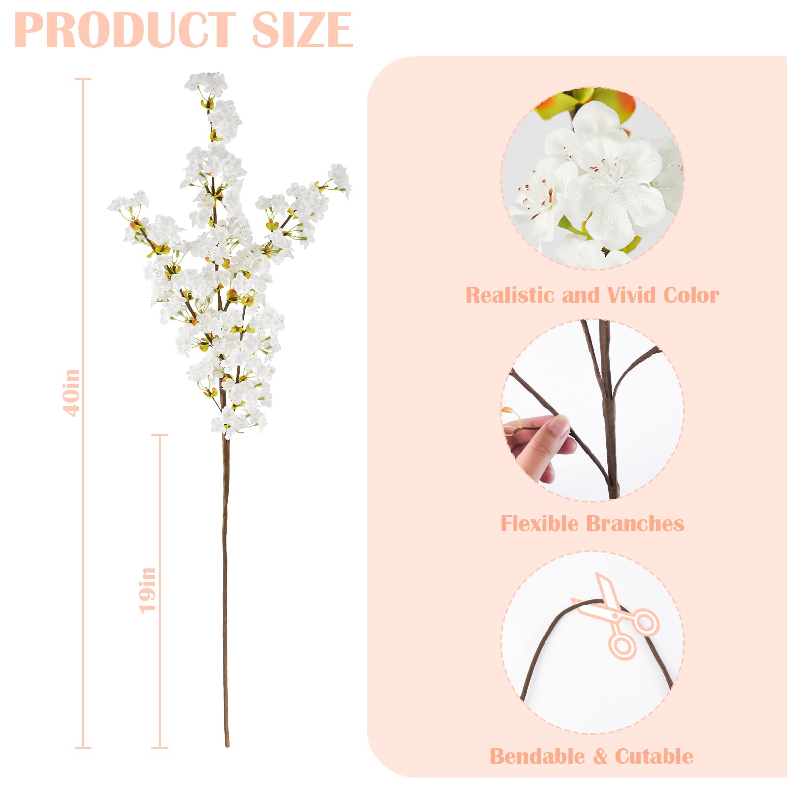 Uieke Seiden-Kirschblütenzweige, 99,8 cm, künstliche Kirschblütenbaumstiele, künstliche Pflaumenblütenblumen, Arrangement für Hochzeit, Zuhause, japanische Dekoration, 3er-Set, weiß