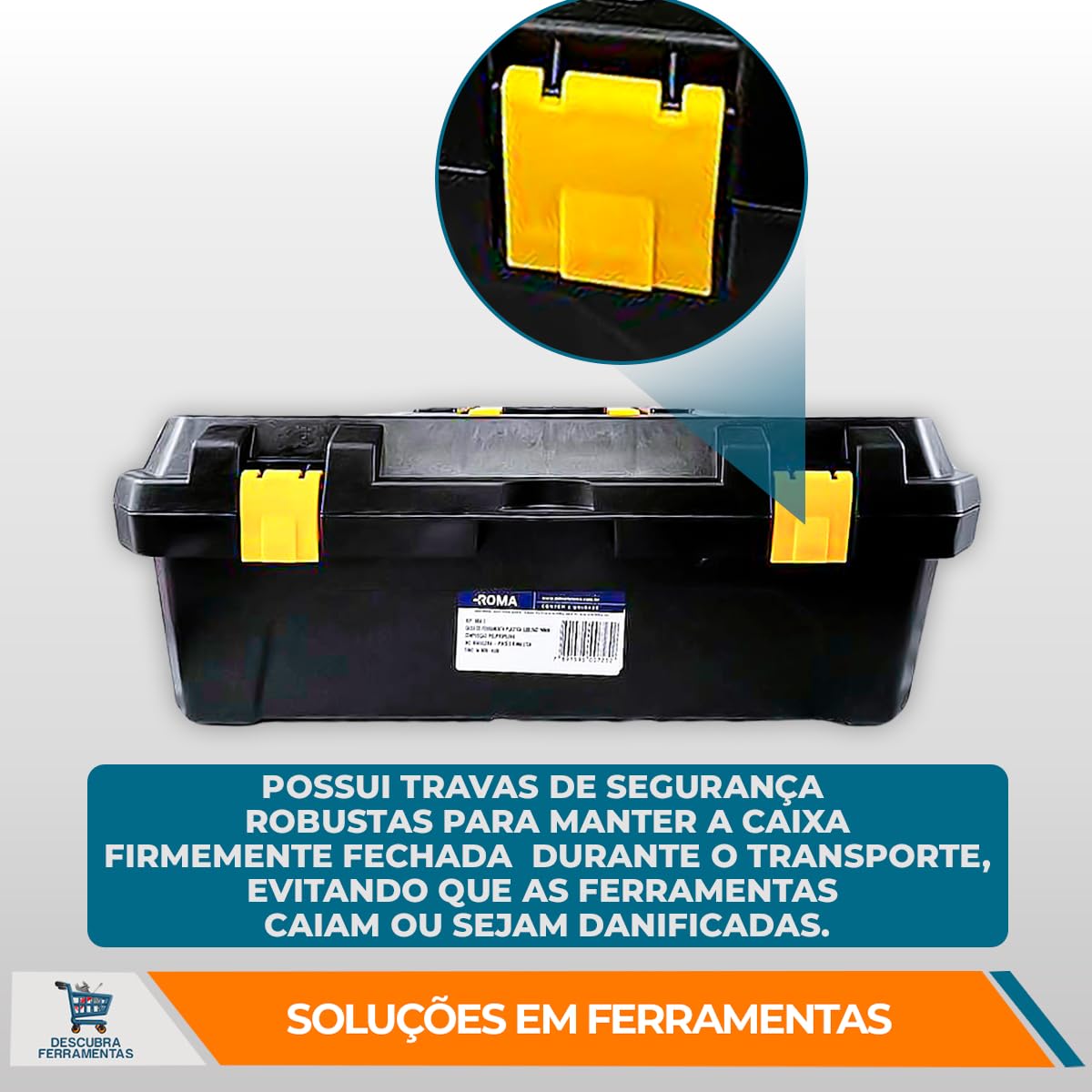 Caixa De Ferramentas Plástica Organizadora Preta Roma 55x25x19cm