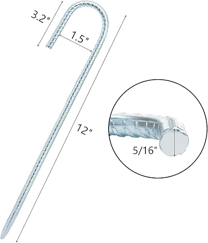Miniatura 2 de Hacaroa Paquete de 16 estacas de barras de refuerzo de 12 pulgadas, anclajes de suelo con gancho en J resistentes, estacas de metal galvanizado para