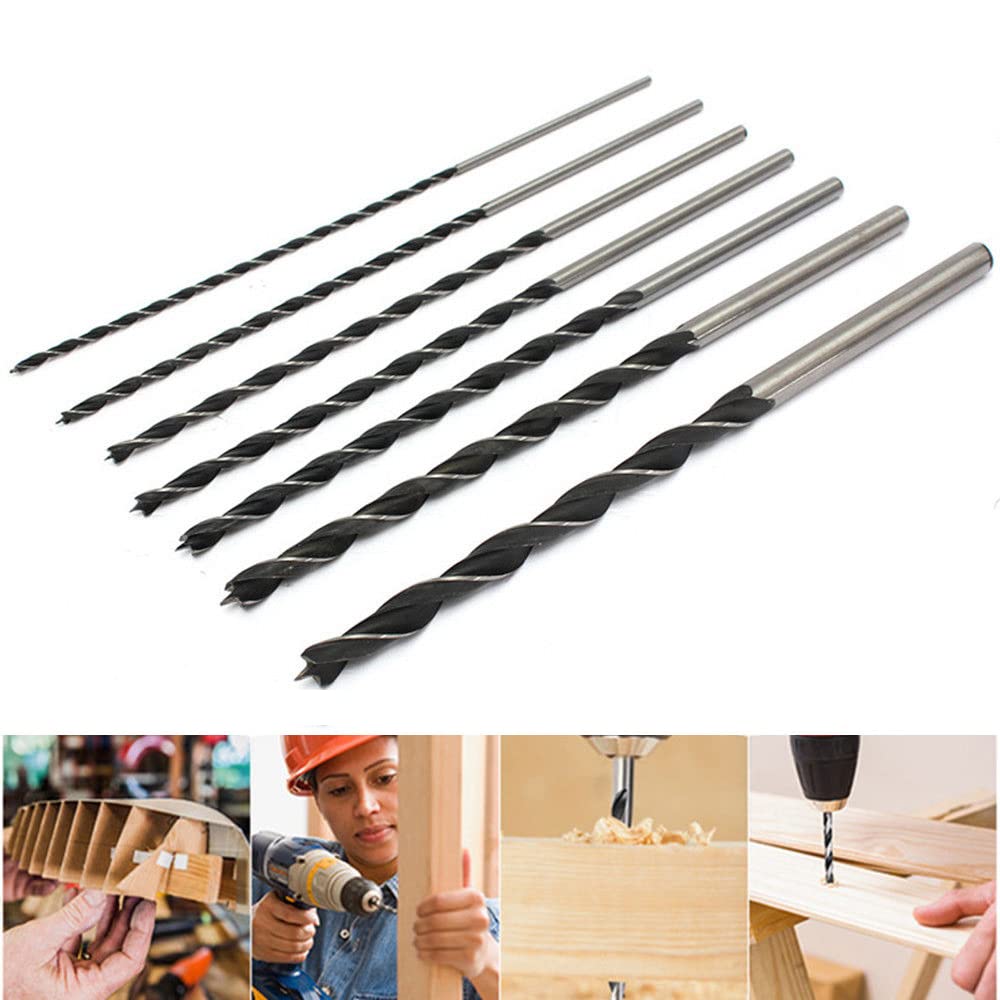 Lot De 7 Forets à Bois Longs 300 Mm - Diamètres 4,5,6,7,8,10,12 Mm - HSS - Pour Perçage Profond Menuiserie