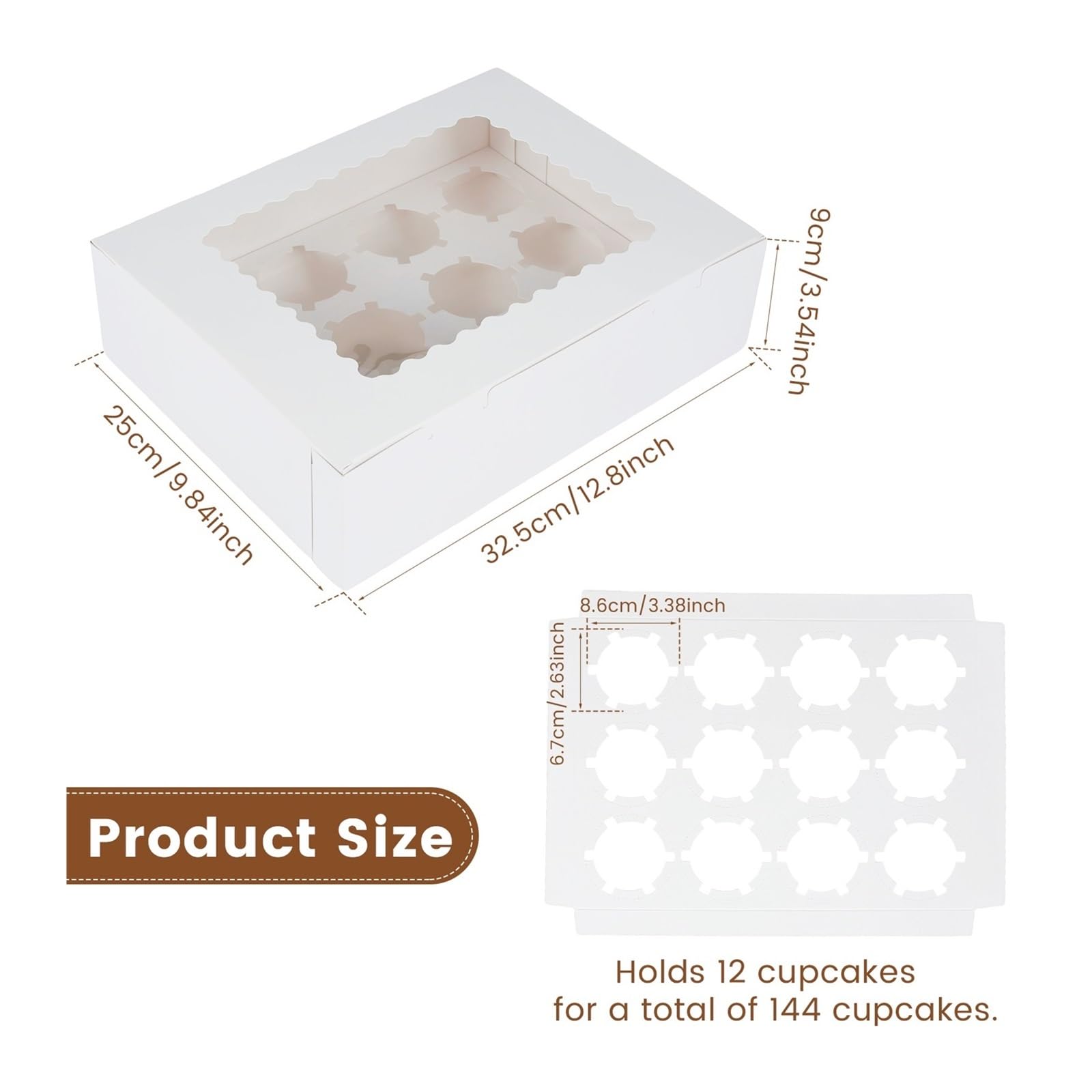 Recipiente para guardar tartas, Cajas de papel for cupcakes de 12 cavidades con ventana transparente, 32,5 x 25 x 9 cm, multicolor, paquete de 12(Pink)
