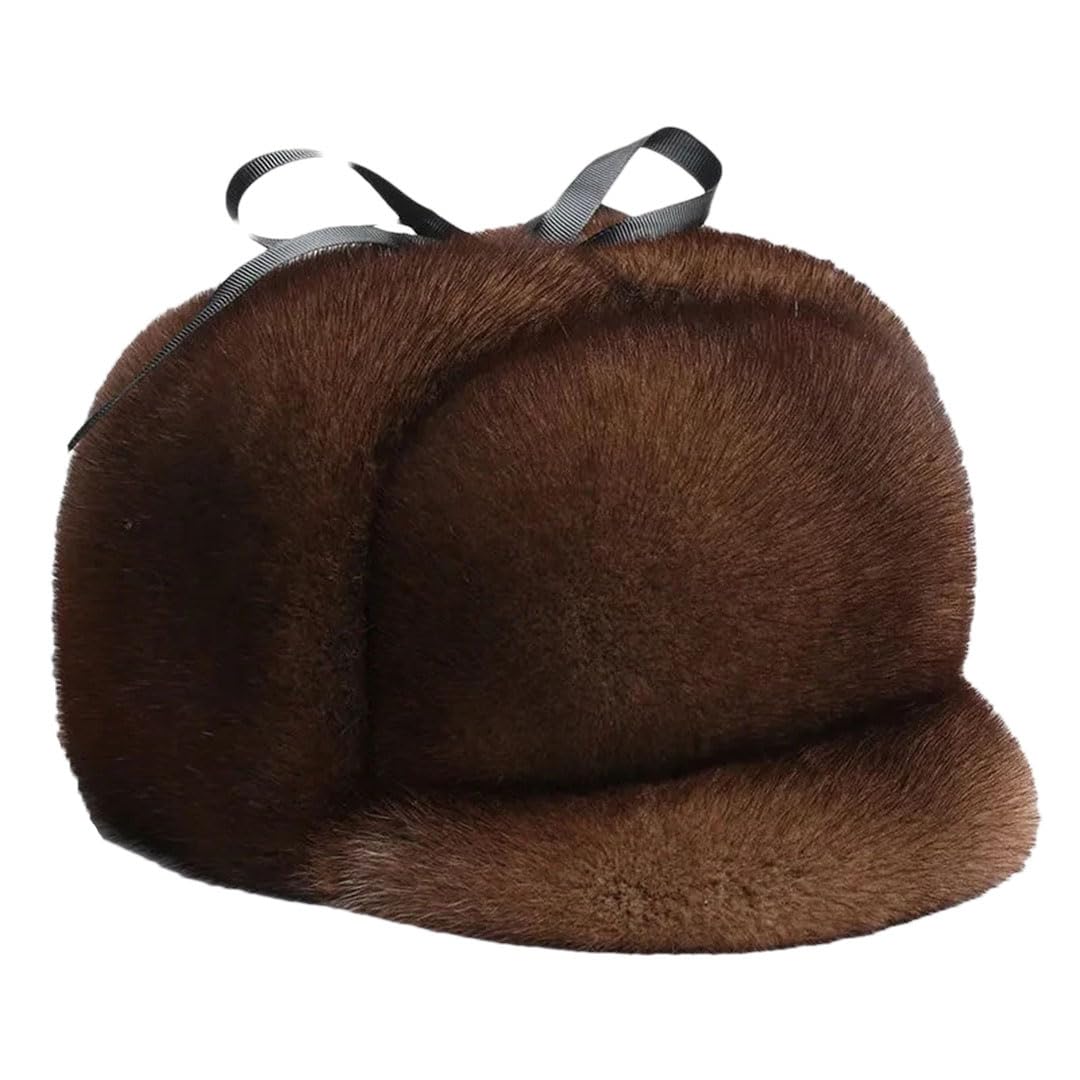 Gorra de invierno para hombre y mujer, de piel de visón, unisex, para exteriores, cálido, motociclismo, visón natural, Estilo 3 café, 55/57 cm