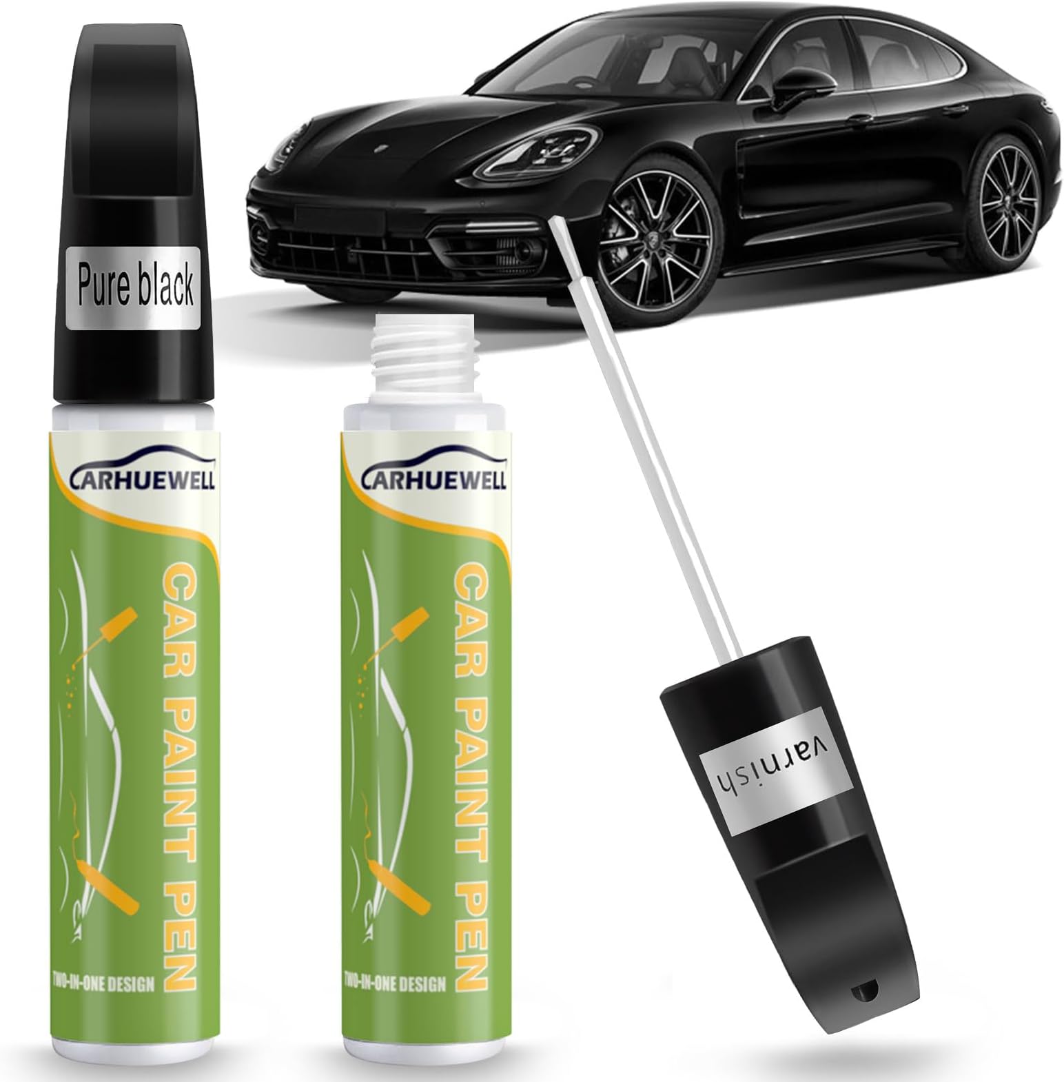 Carhuewell Black Touch Up Paint for Cars, Black Rim Scratch Remover Pen Autom...