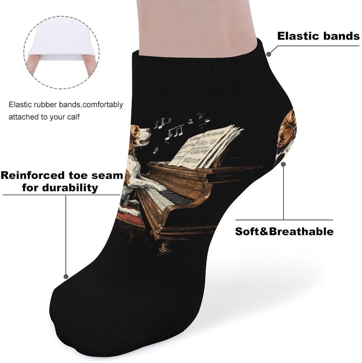 Funny Beagle Dog Piano Socks for Men Women 5 Pairs Ankle Socks