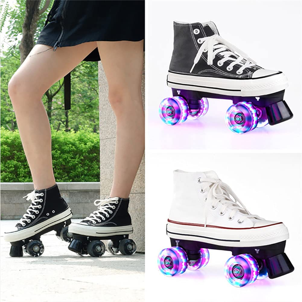 Patins roulettes Toile Quad Roller Skates pour Hommes Et Femmes Roller Quad Adulte Roller 4 Roues Enfant LED Patins à roulettes Artistiques Garçon Fille Retro Design