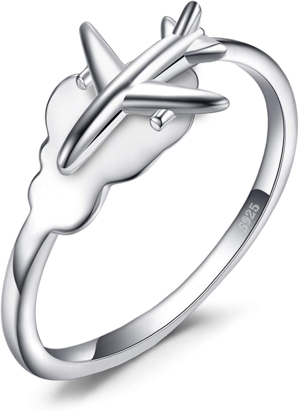 JewelryPalace World Travel Souvenir Airplane Ring for Women, 14k Gold Plated 925 Sterling Silver Open Adjustable Rings for Her, Anniversary Ring for Girls