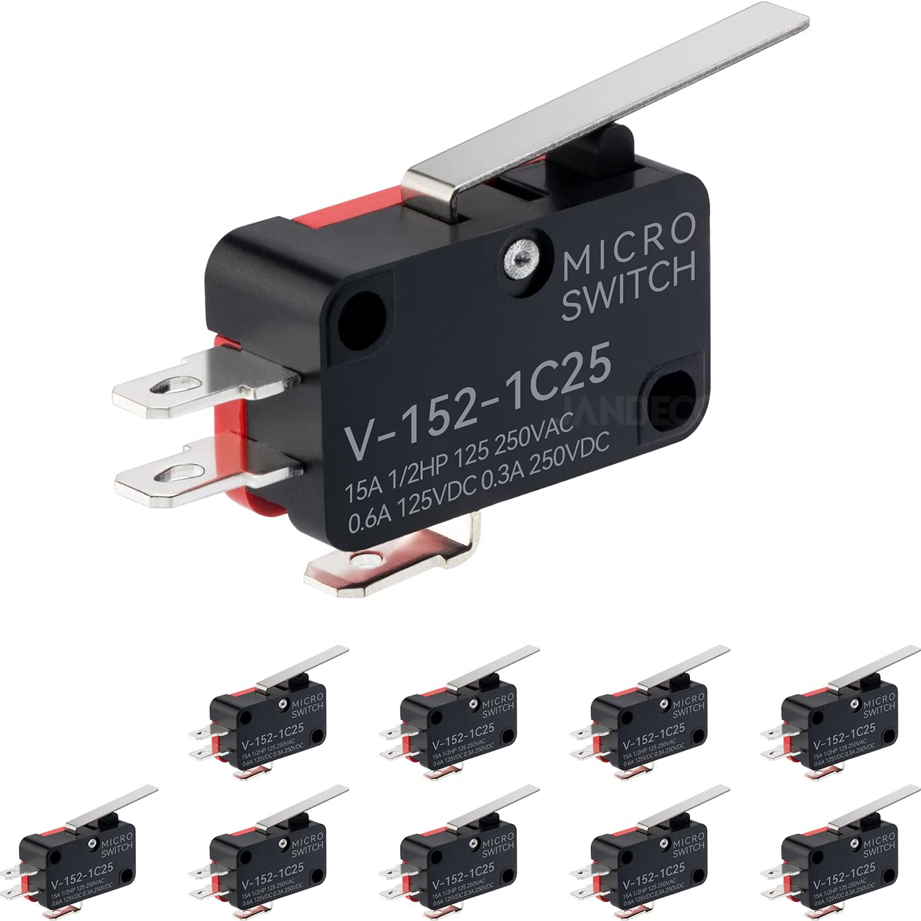 JANDECCN 10Pcs Lead Limit Switch Hinge Lever, SPDT 1NO 1NC Snap Action Micro Switch V-152-1C25