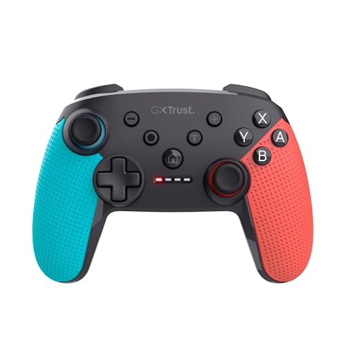 Trust Gaming GXT 1246B Muta Bluetooth Nintendo Switch Controller, Gaming Controller mit Play-and-Charge-Kabel, Dual-Shock-Vibration, 15h Spielzeit, Aufladbarer Akku, für Switch Lite, OLED, Blue Rot