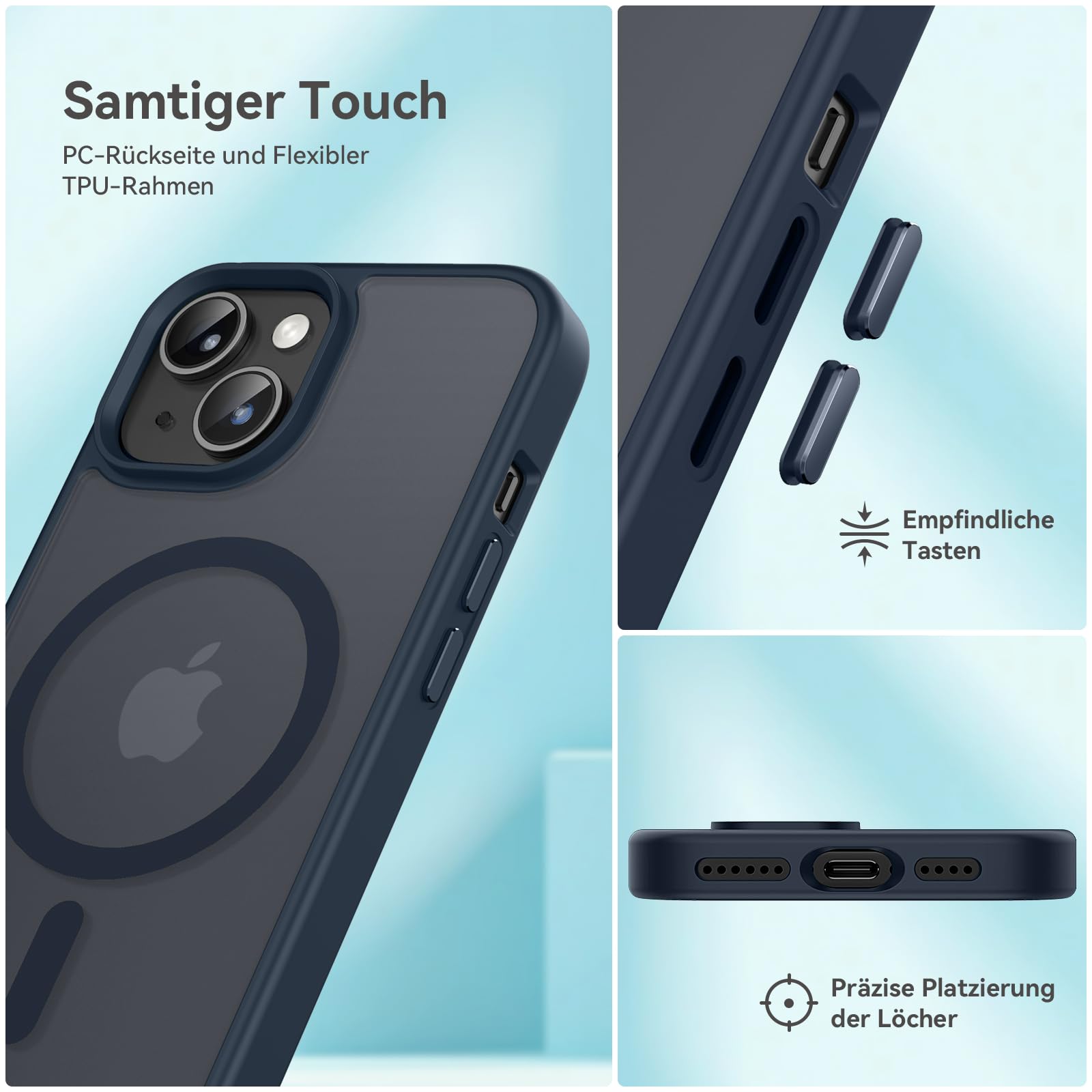 Natiiozie Magnetica Cover per iPhone 13/iPhone 14 Compatibile con MagSafe Custodia Traslucida Opaca Posteriore, Antiurto Anti-impronta Resistente ai Graffi Protettiva Case Blu Scuro