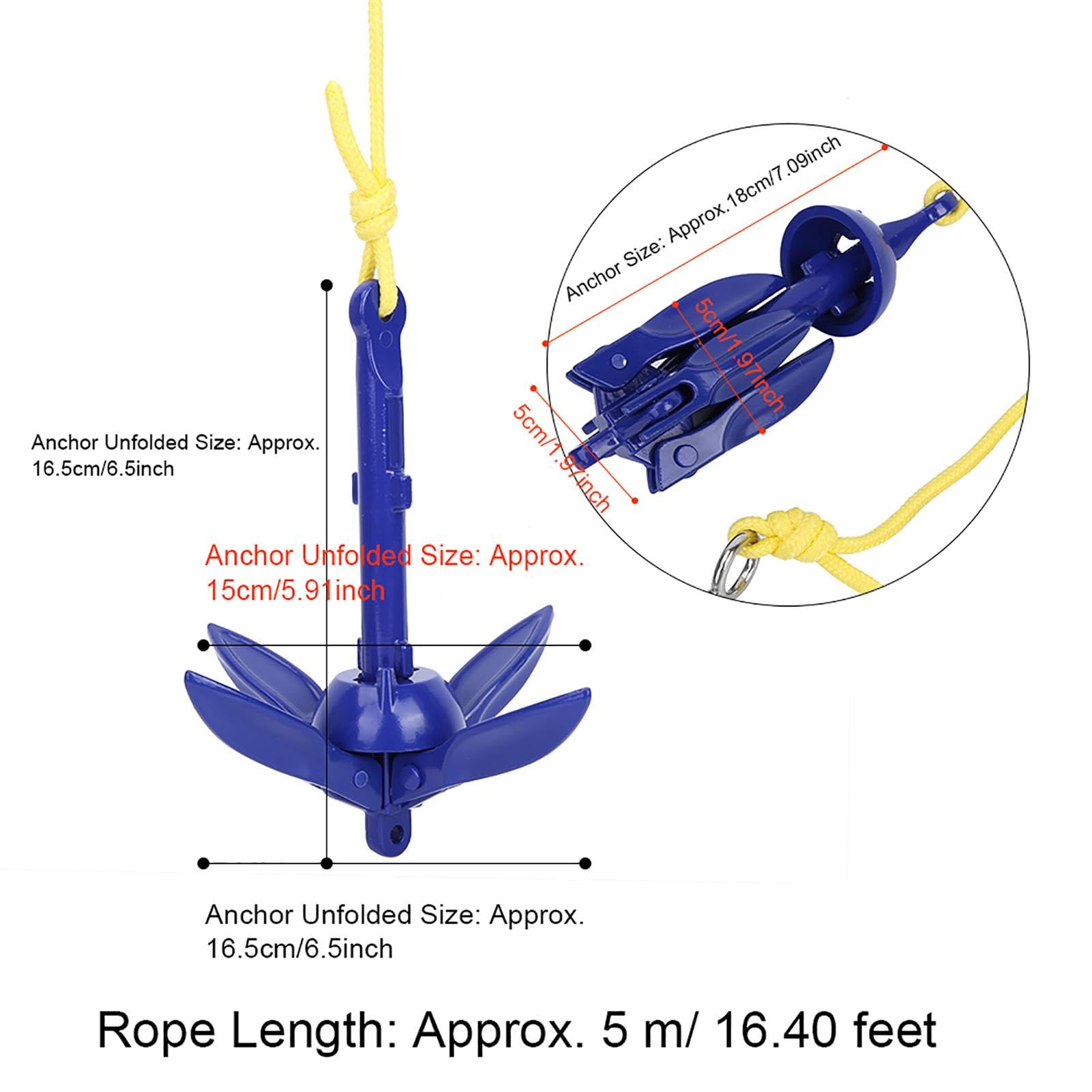 Kit di Ancora Barca Kayak Pieghevole, Ancoraggio Rampino Imbarcazioni Durevole Canoa in Alluminio per Gommone Pieghevole Corda Fibbia Accessorio