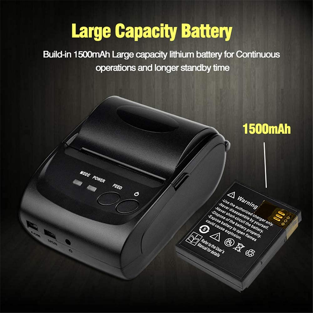 Stampante Termica Portatile Codici a Barre, ricevuta Bluetooth Pos 58mm Mini Stampante Termica Stampante Portatile Telefono Cellulare