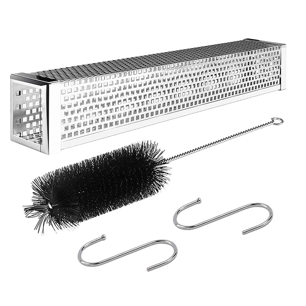 Prefdo Smoker Tube - 6” Stainless Steel Wood Pellet Tube Smokers for Cold or Hot Smoking, 5 Hours of Billowing Smoke, Work with Electric Gas Charcoal Grills or Smokers, Square