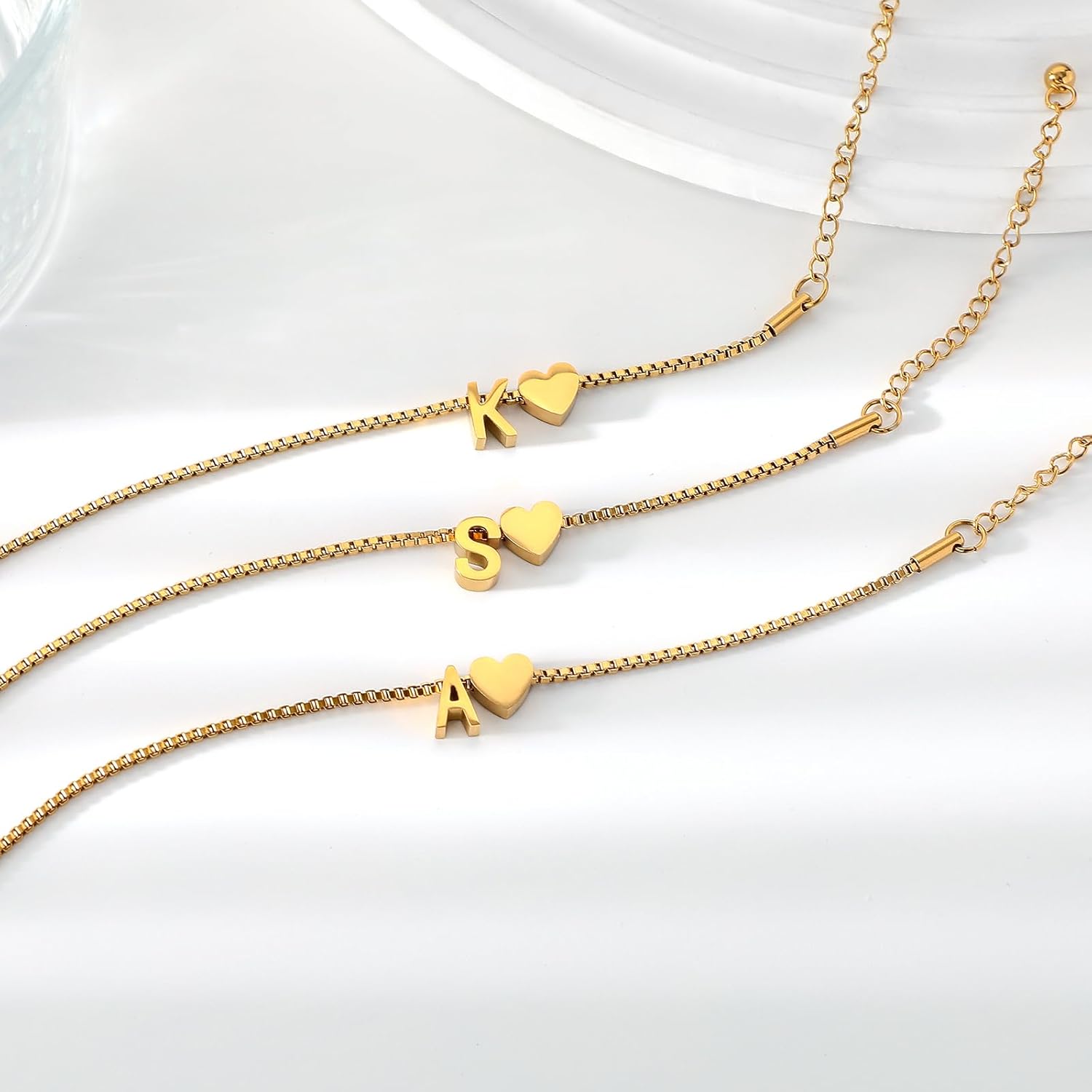 Heart Initial Bracelet for Women Waterproof 14K Real Gold Plated Letter A-Z Bracelets Tiny Gold Initial Bracelets Cute Heart Bracelet Gifts for Women Jewelry - Image 5