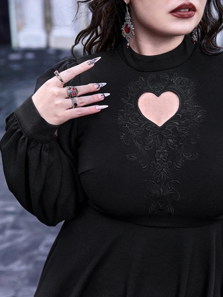 LANSHULAN Gothic Plus Size Keyhole Neckline Puff Sleeve Gothic Dress: 3X-Large Plus Keyhole Neckline