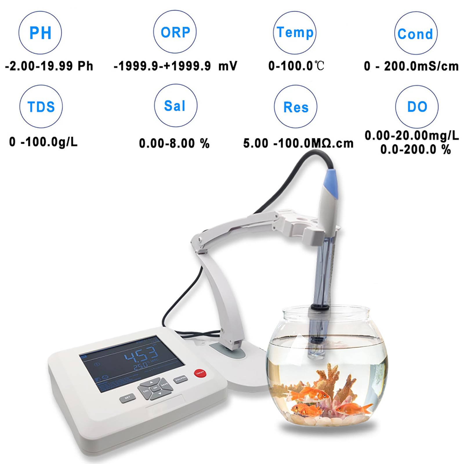 Medidor De PH De Laboratorio De Sobremesa, Probador De PH Digital, Probador De Calidad del Agua PH/ORP/Temp De Alta Precisión, Calibración Automática De 1-3 Puntos, Precisión De 0,01 PH
