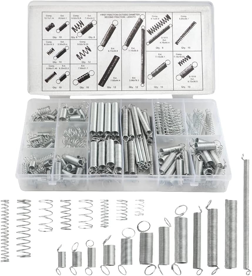 Mtroyaldia 200 Piece Spring Assortment Set | Zinc Plated Compression and Extension Springs