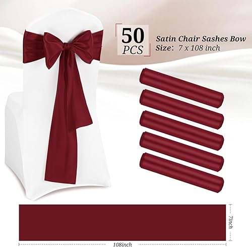 Miniatura 2 de Pesonlook 50 cintas de satén para silla, lazos de satén burdeos, lazos para silla, suministros para bodas, recepciones, eventos, banquetes, fiestas,