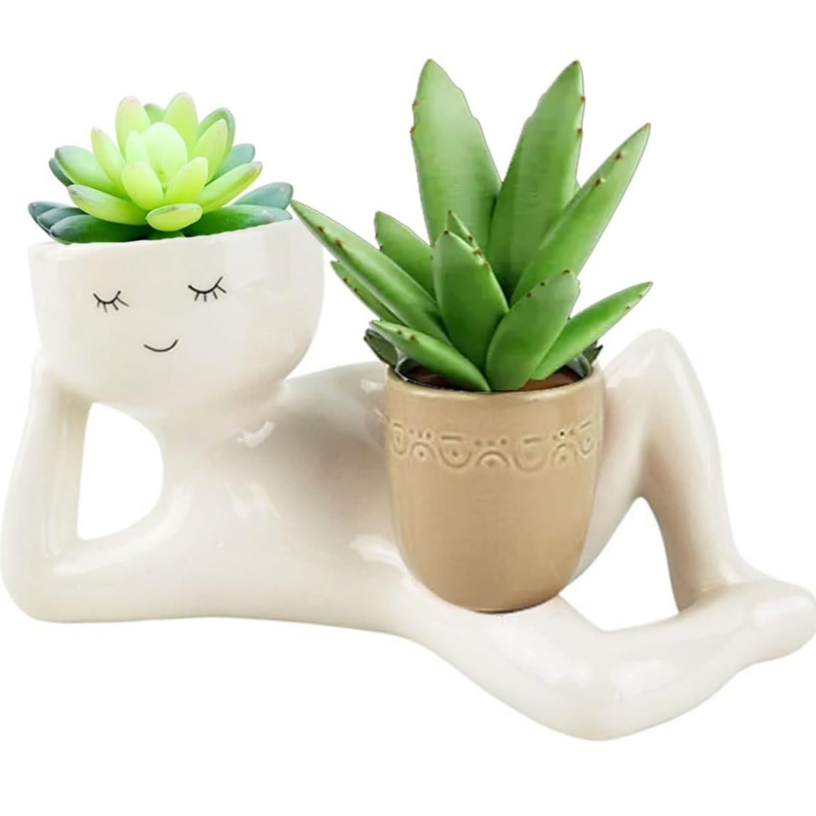 Wanwen Yellow Lazy Guy Planter, Funny Plant Pots, Lazy Little Character Flowerpot Succulent Planters Lying Down, Smily Face Planter Pot For Plants, Funny Planters For Indoor Plants