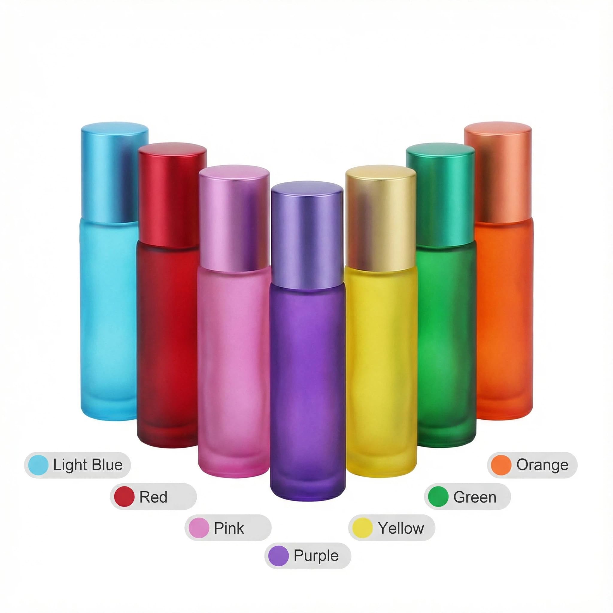 Rellenable Perfume Roll 10ml,Color Botellas de Aceite Esencial Frasco con roll-on vacío de 10 ml para aceites esenciales, perfumes, mezclas de aromaterapia, brillo de labios (7 colores)